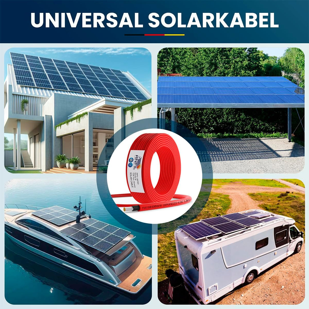 Solarkabel Verlängerung ANFIL 6mm2/10AWG Solarpanel Photovoltaik Verlängerungskabel Solar PV Kabel f