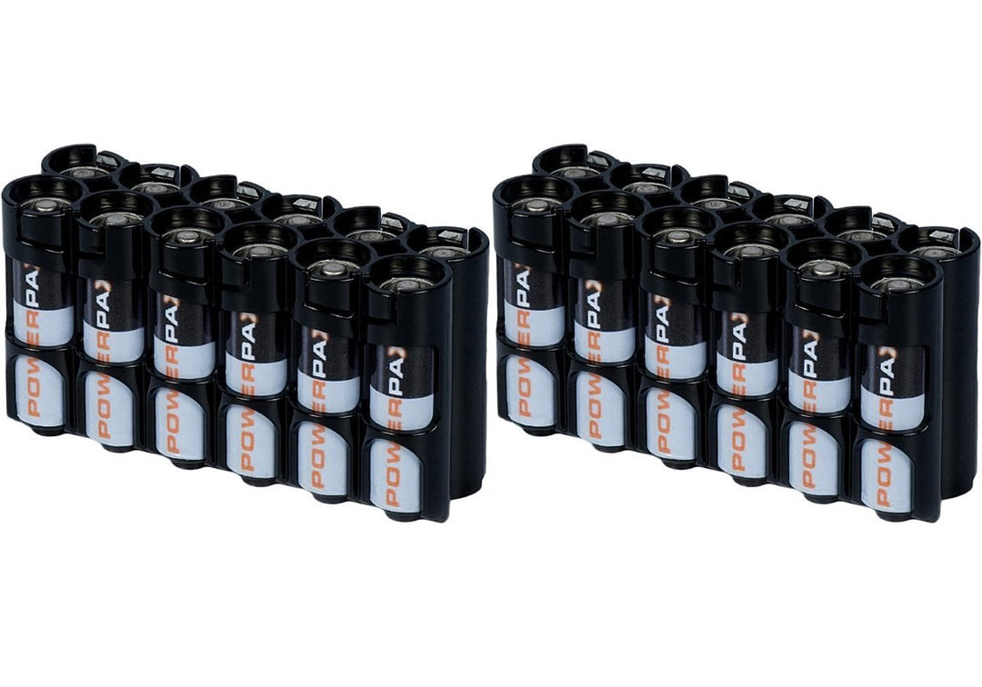 Powerpax Slim Line AA-Batterie-Caddy, Schwarz, 2 Stück, für jeweils 12 AA-Batterien