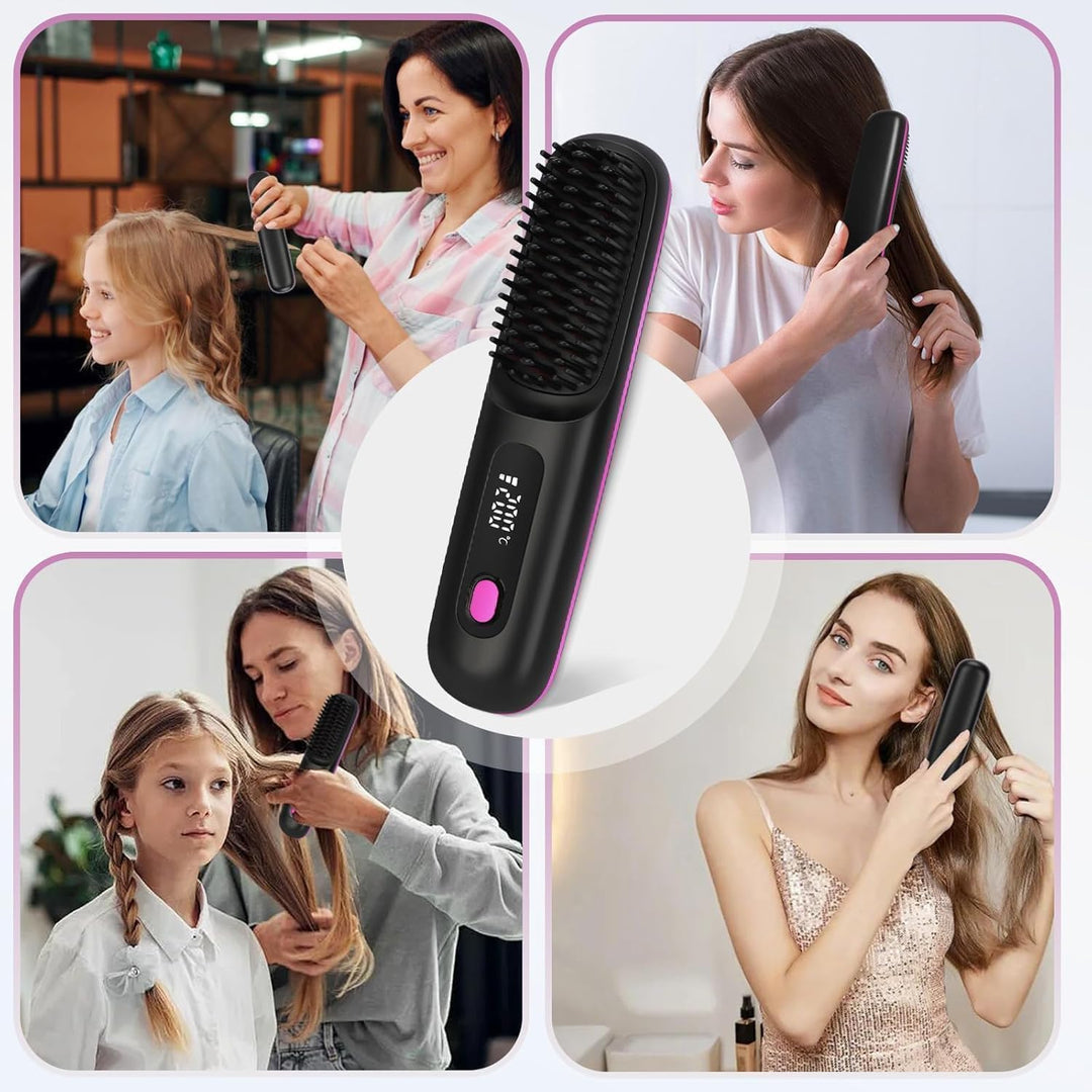 Stylingbürste für Kurze Haare,Glättbürste Kabellos mit LED-Anzeige,Glättungskamm verhindert Haarzieh