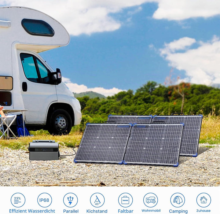 Solarpanel Faltbar 100W 18V Bifaziales Solarmodul für Tragbares Powerstation Solargenerator Camping