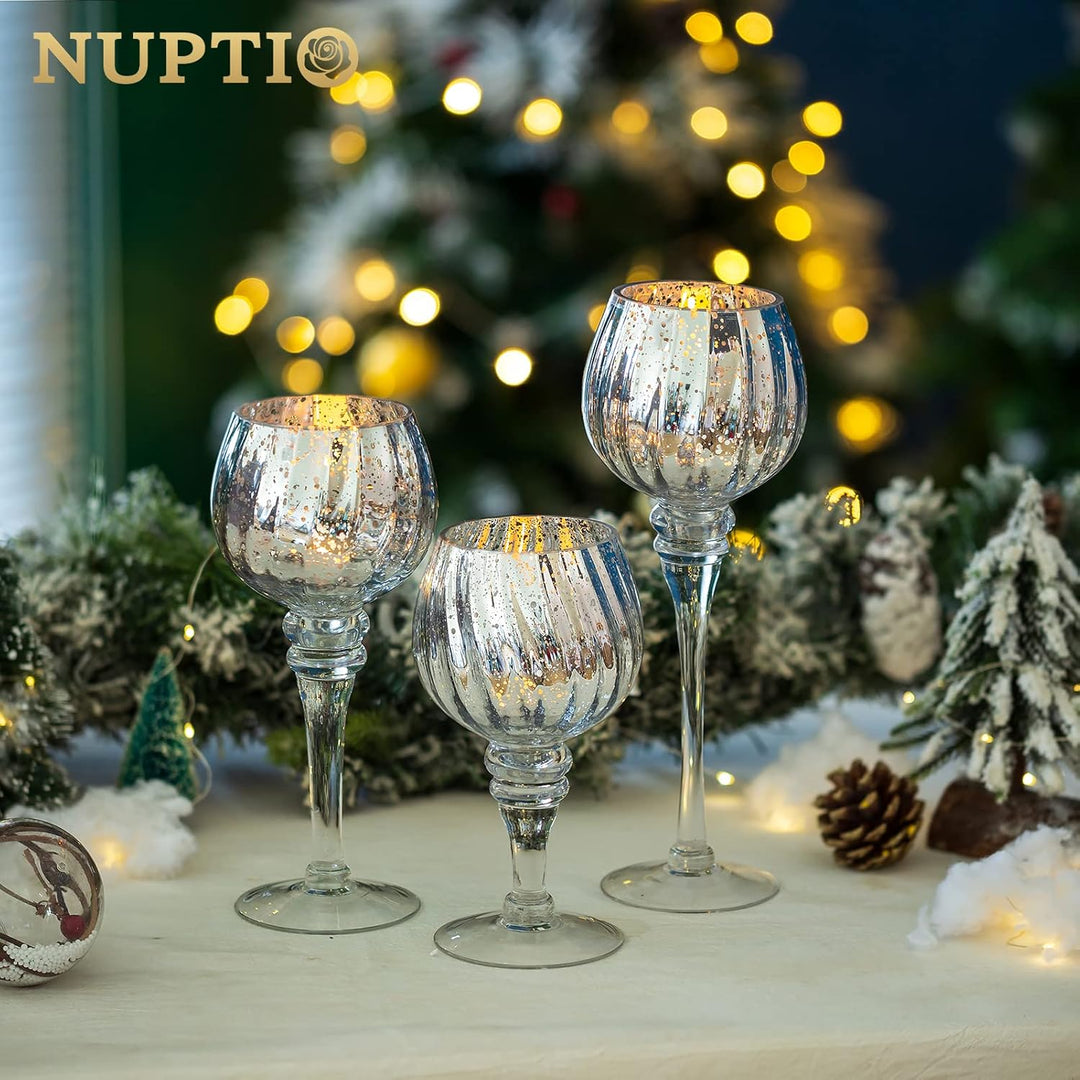 Nuptio Teelichthalter Glas 3 Stück Grosse Quecksilber Teelichter Kerzenständer Grosse Silberne Kerze