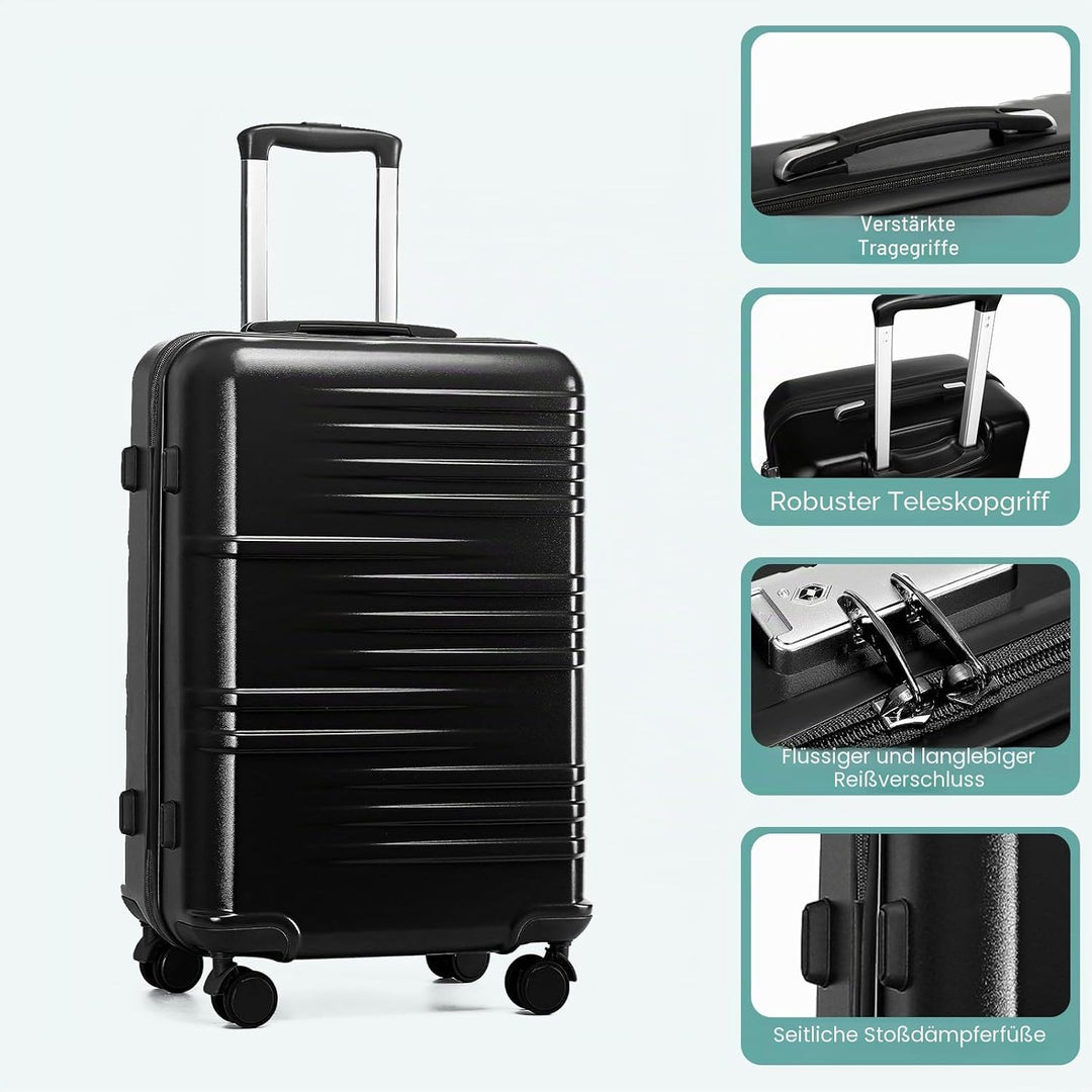 British Traveller Reisekoffer Set Handgepäck Koffer Hartschalenkoffer ABS+PC mit 8 Spinnerräder Roll