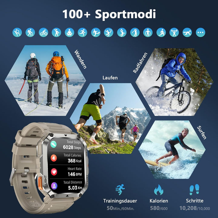 Blackview Smartwatch Herren, IP68 Wasserdicht, Fitnessuhr, Telefonfunktion, Anrufe tätigen/empfangen