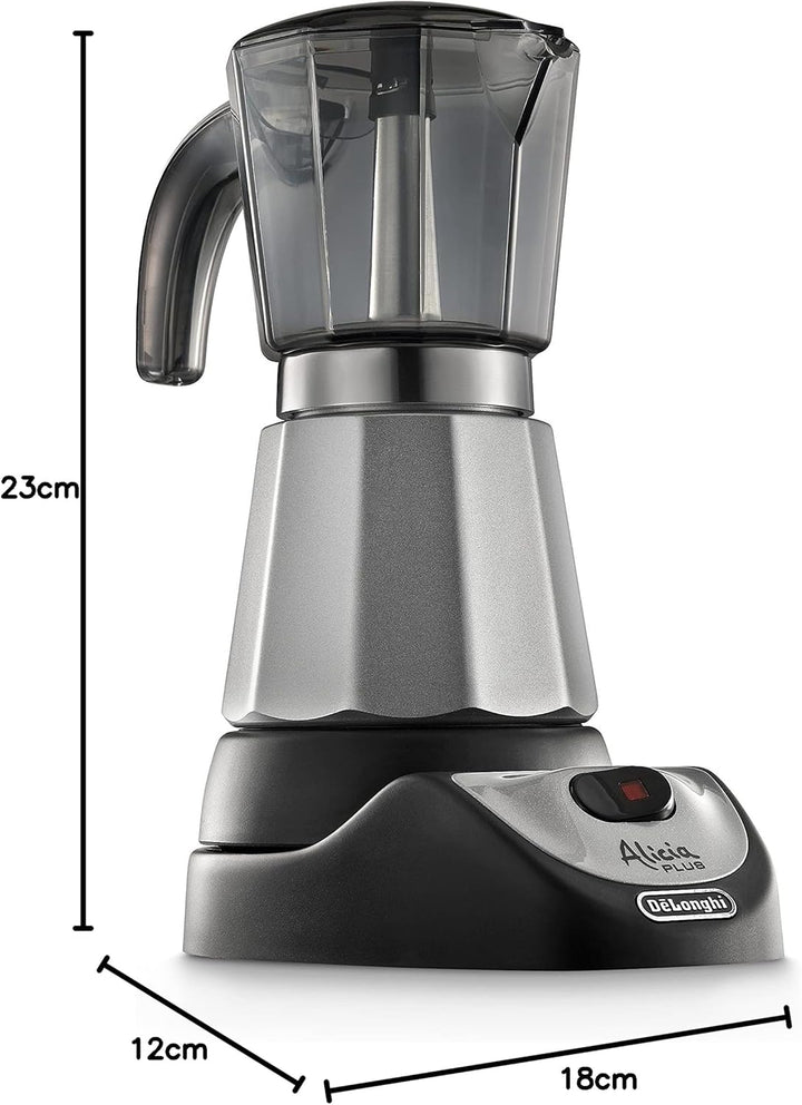 De'Longhi Alicia Plus EMKM6.B Mokkakanne (360° drehbar, 550 W) Silber-Schwarz