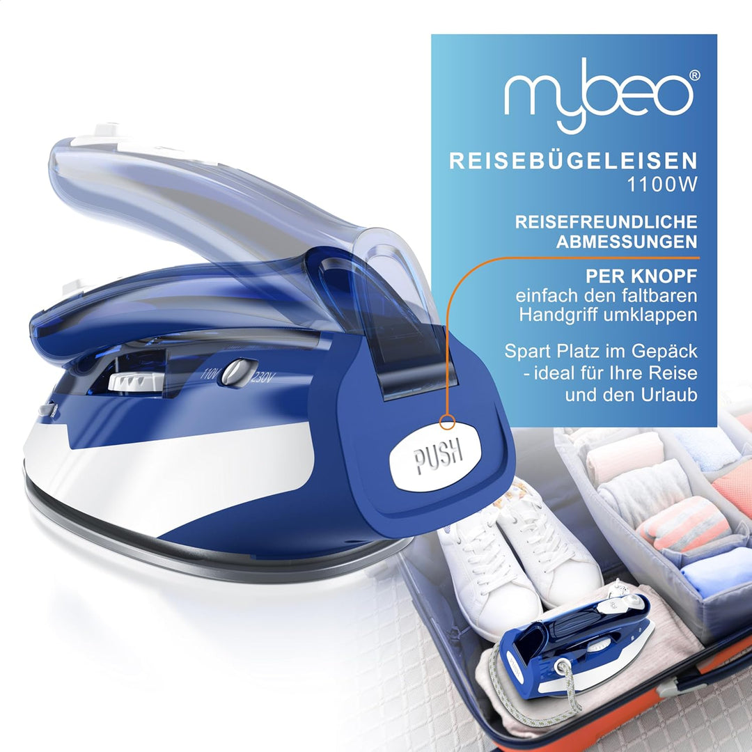MyBeo - Reisebügeleisen 1100W - Dampfbügeleisen - Dual-Voltage 110/230 Volt – mini Bügeleisen mit an
