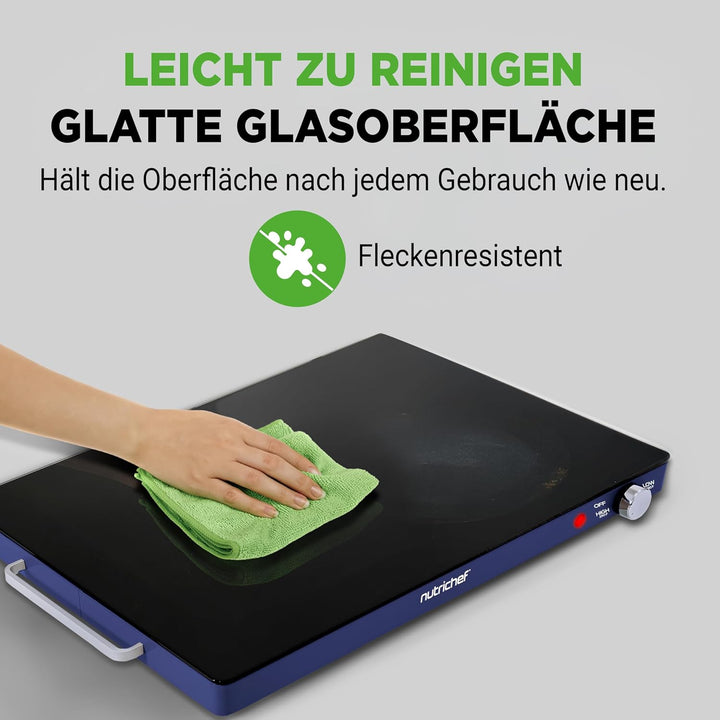 NutriChef Kochplatte elektrisch – Warmhalteplatte 54×42cm mit Temperaturregelung 60–110°C, 180W Warm