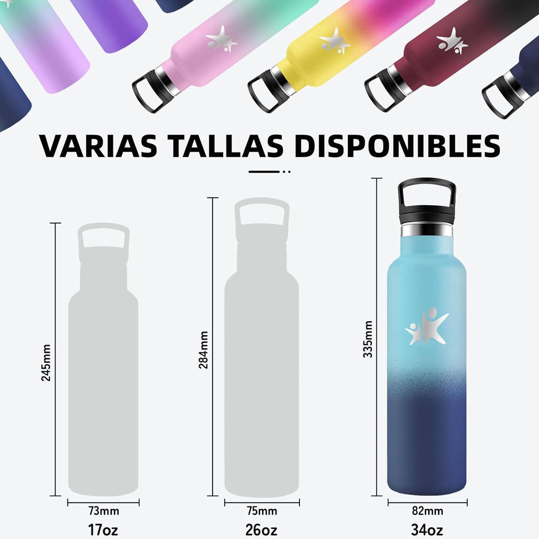 Trinkflasche Edelstahl, Sport Trinkflasche 1 liter, Thermosflasche Mit 2 Deckeln, Doppelwandige Vaku