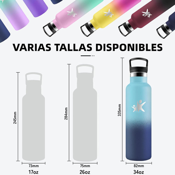 Trinkflasche Edelstahl, Sport Trinkflasche 1 liter, Thermosflasche Mit 2 Deckeln, Doppelwandige Vaku