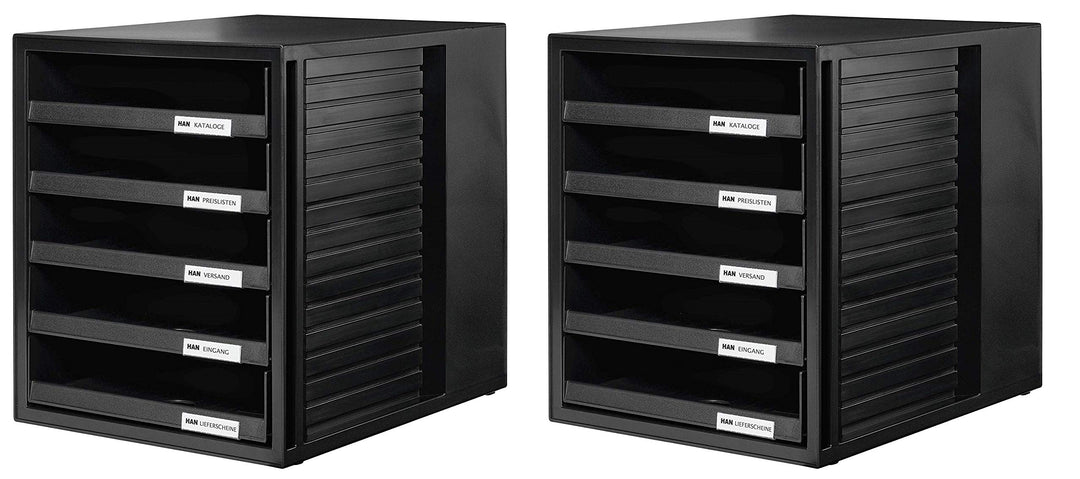 HAN Schubladenbox SYSTEMBOX 1401 in schwarz– Ordnungsbox DIN A4 – Aufbewahrungsbox mit Schubladen 2e
