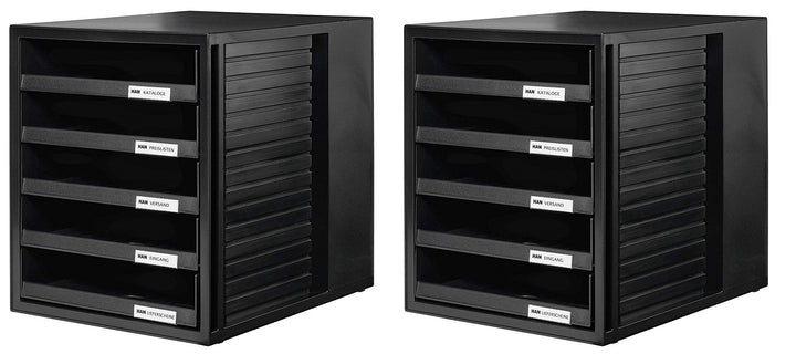 HAN Schubladenbox SYSTEMBOX 1401 in schwarz– Ordnungsbox DIN A4 – Aufbewahrungsbox mit Schubladen 2e