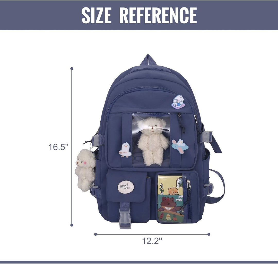 7VSTOHS Kawaii-Rucksack mit Kawaii-Anhänger und Zubehör für Teenager-Mädchen Rucksack-Schule Aesthet