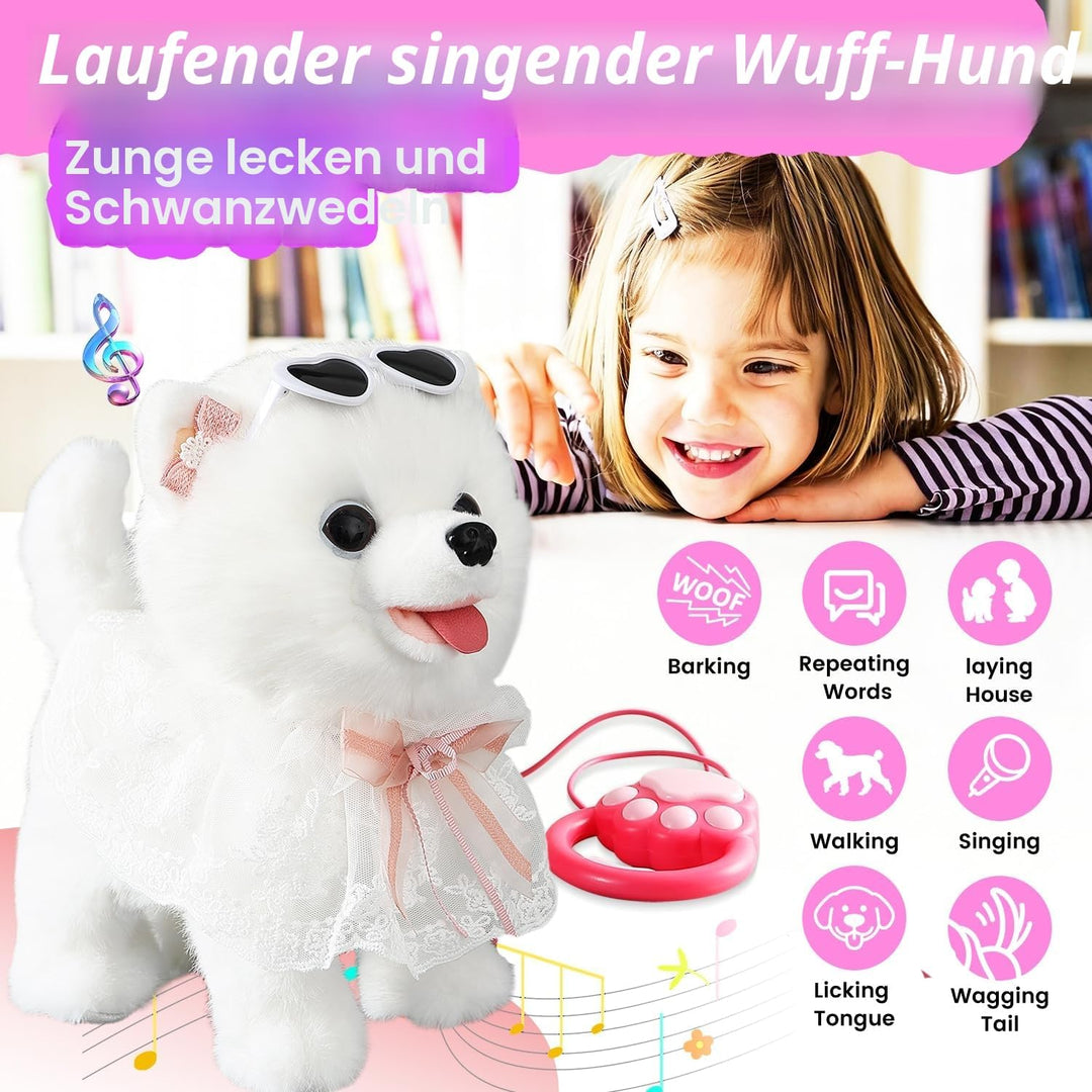 Marsjoy Samoyed Gehender Bellender Hund für Kinder Interaktiver Musikalischer Welpenroboter Wiederho