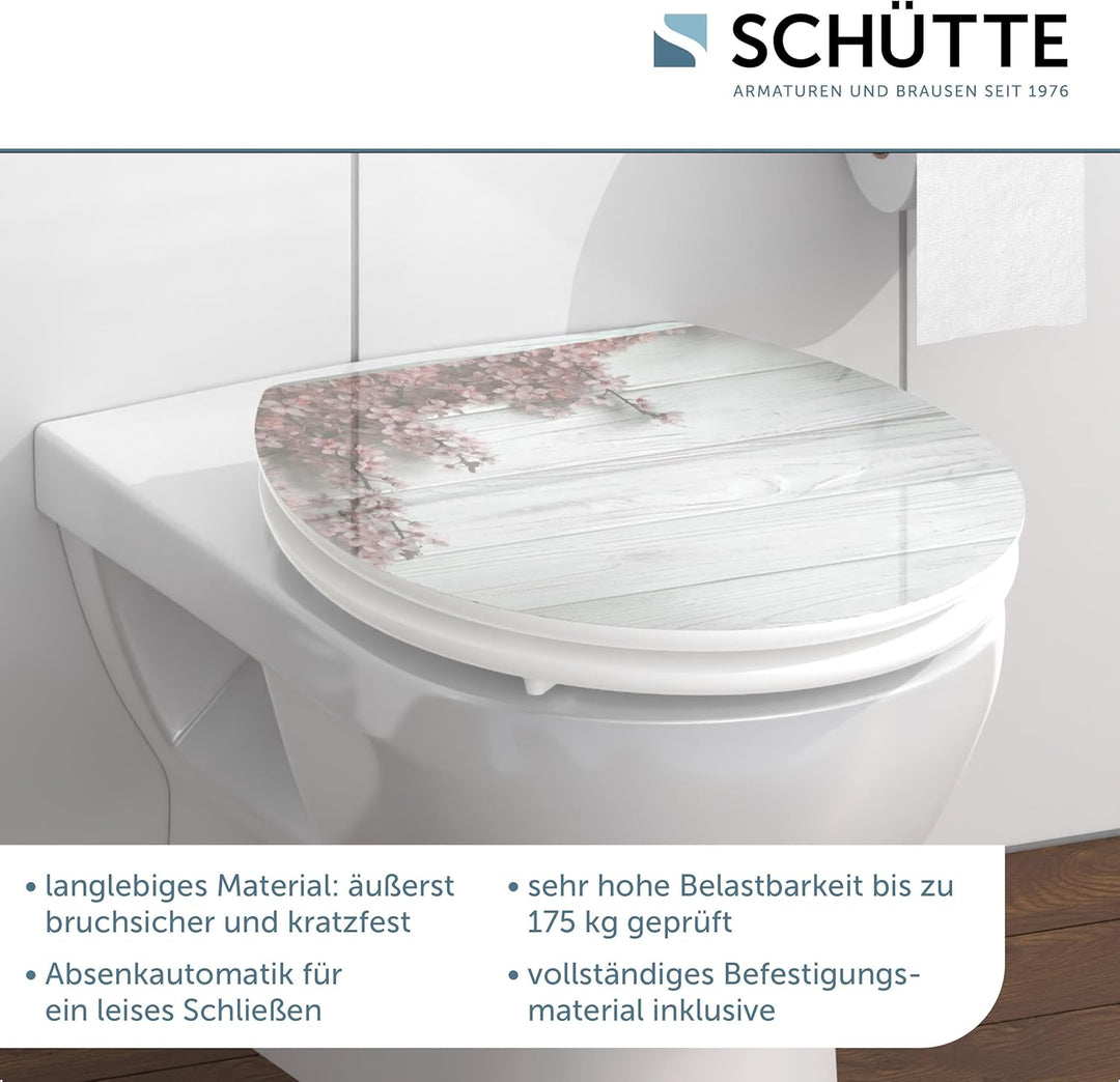 SCHÜTTE WC-Sitz FLOWERS mit Absenkautomatik aus Holz, Design Toilettendeckel mit 175kg Belastbarkeit