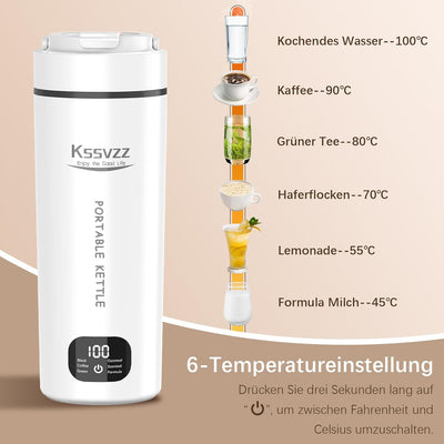 Kssvzz Reisewasserkocher Klein 450ml, Mini Wasserkocher mit 6 Temperatureinstellung, 110~240V 300W T