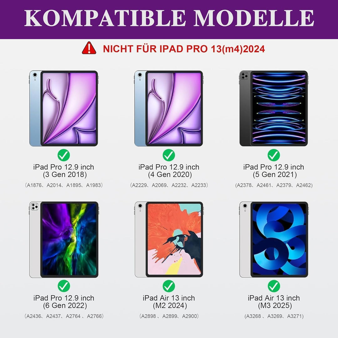WIWU Hülle mit Tastatur iPad 13 12.9 Zoll 3 in 1 Magnetische Abnehmbare Tastaturhülle Ständer 7 Farb