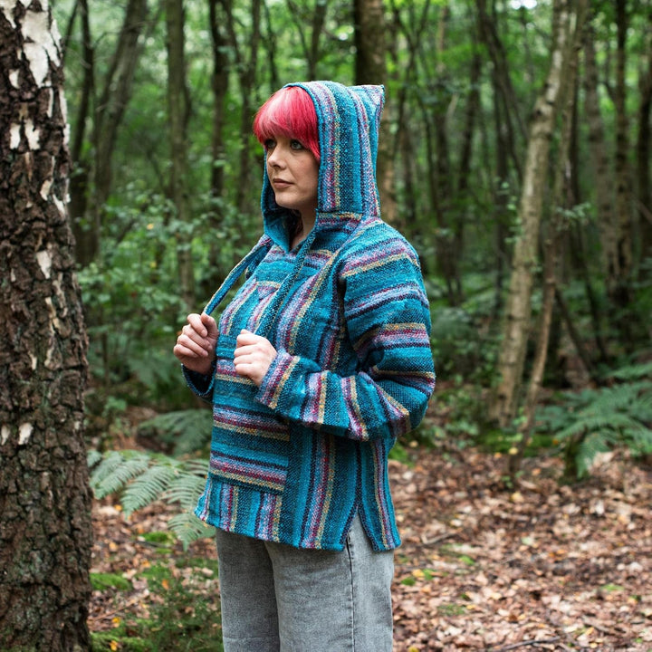 Siesta Baja Hoodie – Mexikanischer Jerga Hippie Pulli Kapuzenpullover für Herren und Damen 3XL Bunte