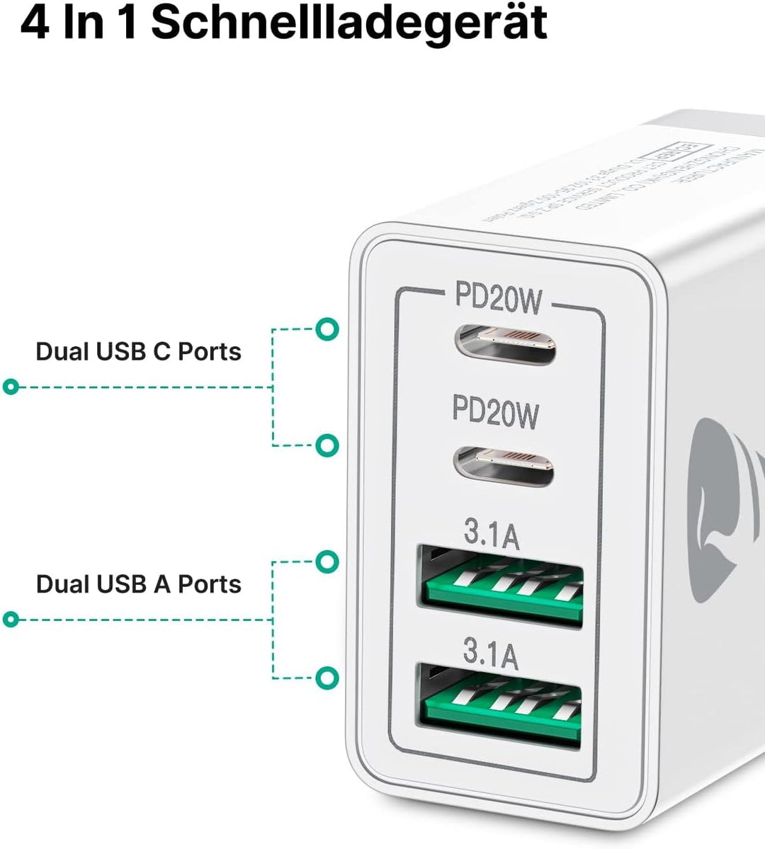 2er Pack USB C Ladegerät, Aioneus 40W Schnellladegerät 4 Ports PD+QC Netzteil, Mehrfach USB C Power