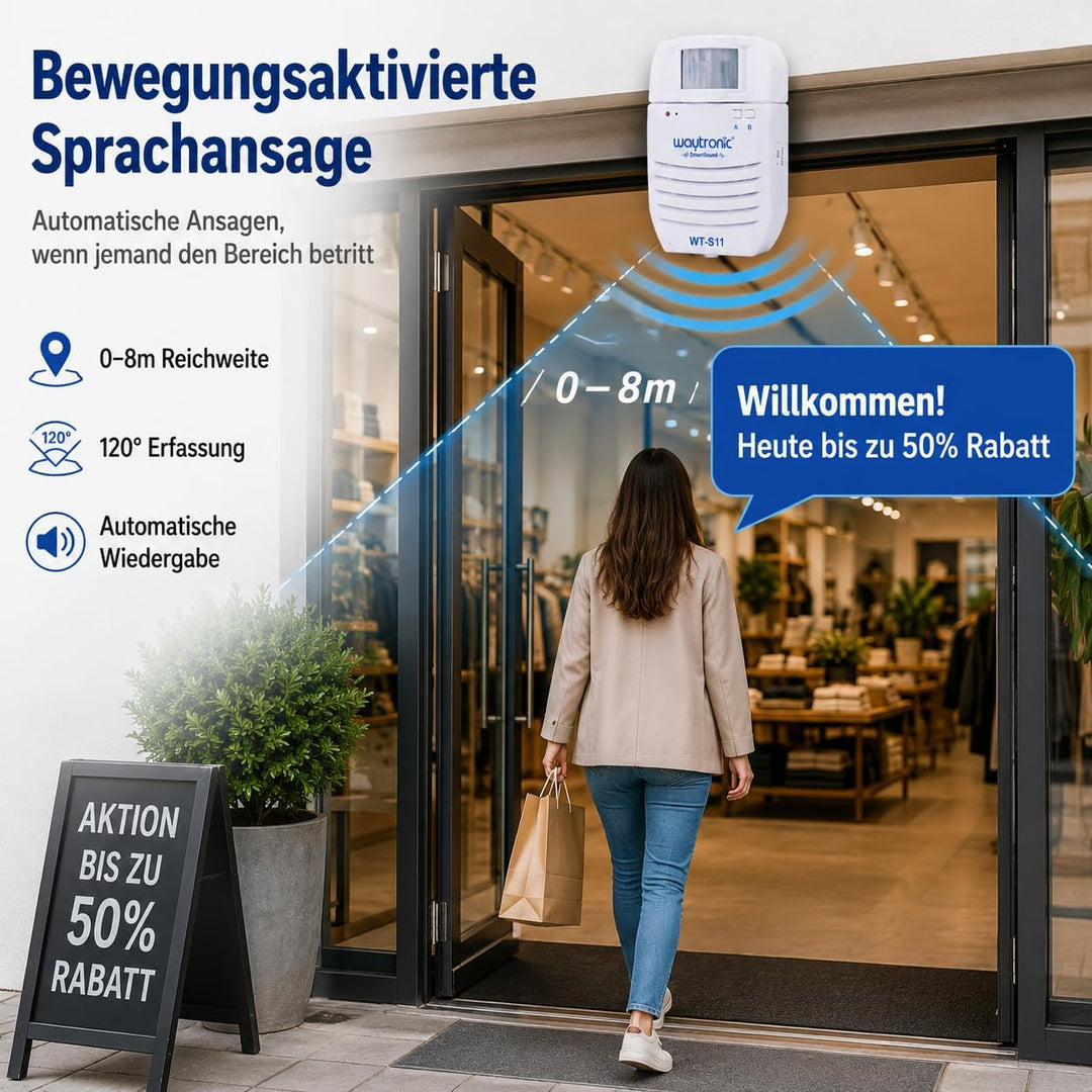 Waytronic PIR Infrarot-Bewegungssensor, aktivierter Sound-Player, Bewegungsmelder für Türgrüsse, Ind