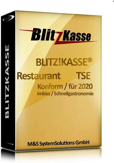 WIN Kassensoftware BlitzKasse Restaurant S für Gastronomie. 25 Tische, 2 Drucker. GDPdU, GoBD, TSE K