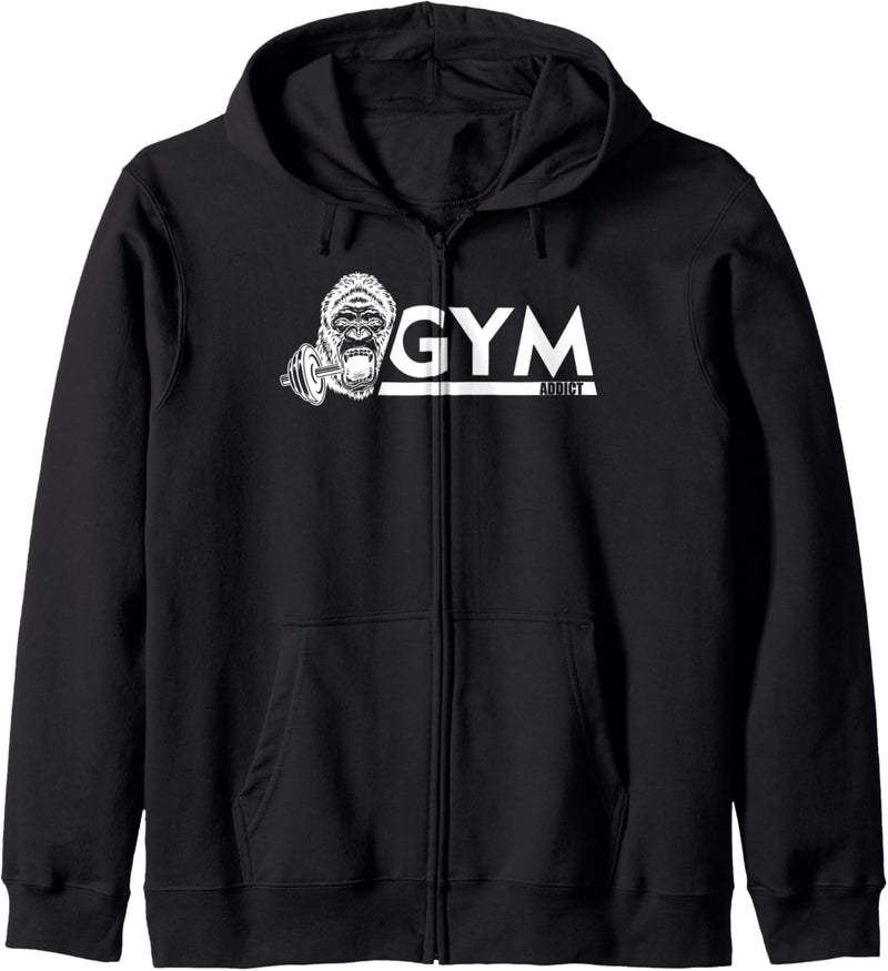 GYM | Addict | Gorilla Hantel | GYM Design Fitness Sprüche Kapuzenjacke