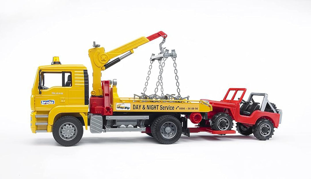 bruder 02750 - Man TGA Abschlepp-LKW mit Geländewagen - 1:16 Abschlepper Abschleppwagen Fahrzeug LKW