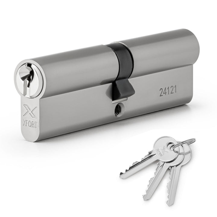 XFORT Chrom 30/30 Euro-Zylinderschloss (60mm), Euro-Türschloss mit 3 Schlüsseln, Anti-Bump, Anti-Dri