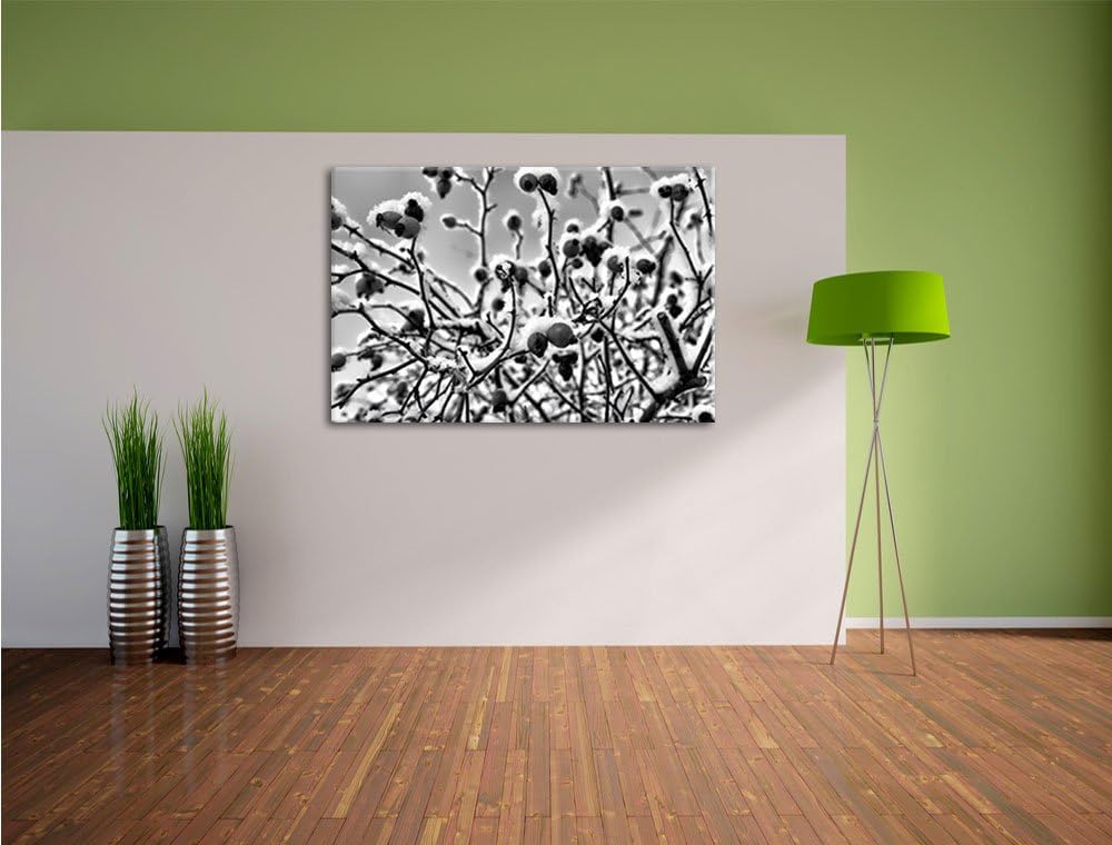 Pixxprint Hagebuttenstrauch mit / 100x70cm Leinwandbild bespannt auf Holzrahmen/Wandbild Kunstdruck