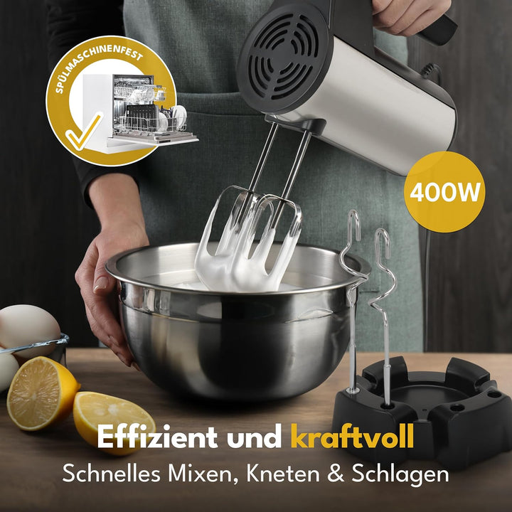 LEBENLANG 400W Handmixer Handrührgerät - 5 Stufen & Turbo Inkl. Standhalterung I Hand Mixer Handrühr