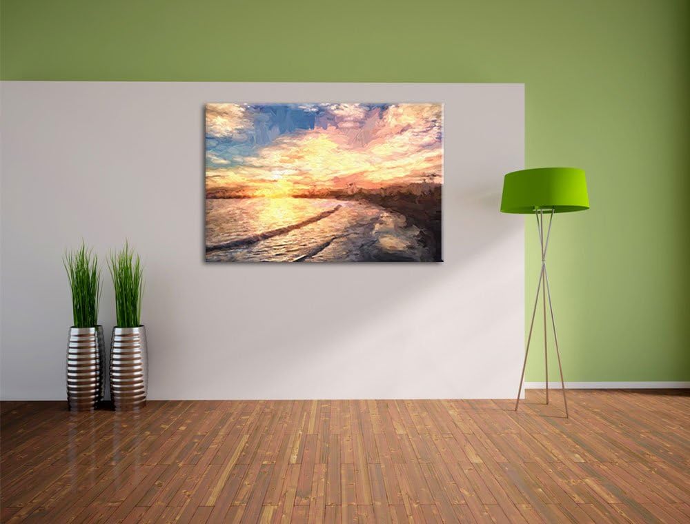 Pixxprint Los Angeles Beach Pinsel Effekt, Format: 100x70 auf Leinwand, 100x70