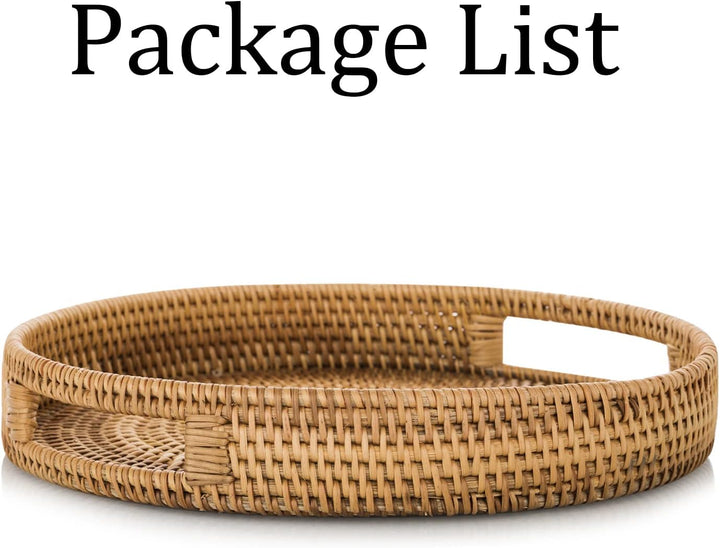Sziqiqi Rattan Serviertablett mit Griffen 35cm Handgewebtes Wicker-Tablett Rattan-Tablett Rustikales