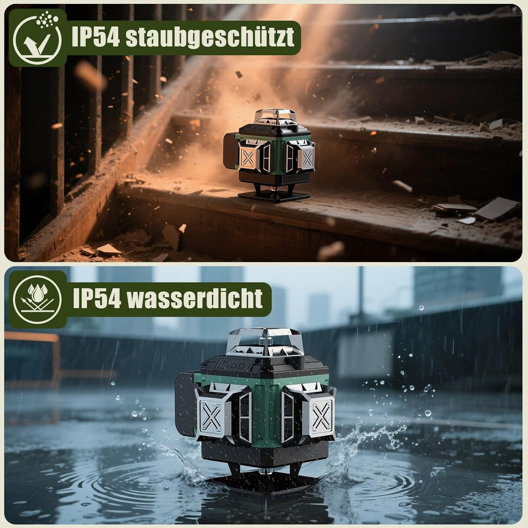 Kreuzlinienlaser Grün 16 Linien Nivellierlaser, 4 x 360 °Laser Wasserwaage Selbstnivellierend, Linie