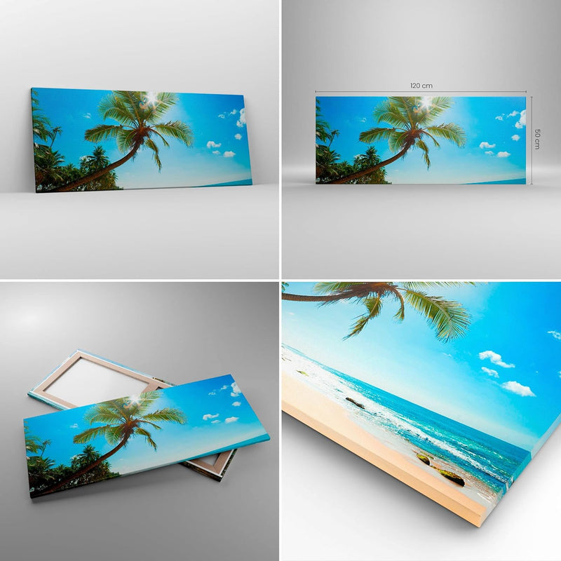 Wandbilder Dekoration Wohnzimmer Strand Palme Meer Panorama Bilder auf Leinwand 120x50cm Leinwandbil