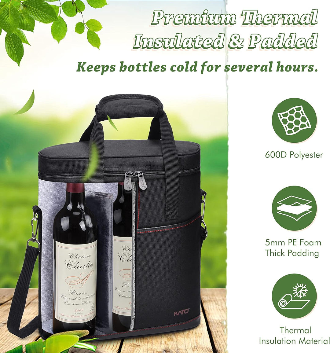 Kato Tirrinia Kühltasche Klein- Flaschenträger für Wein & Bier, gepolsterte weinkühltasche mit isoli