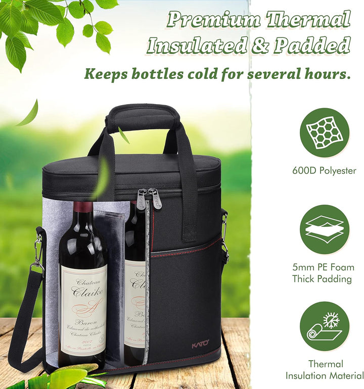 Kato Tirrinia Kühltasche Klein- Flaschenträger für Wein & Bier, gepolsterte weinkühltasche mit isoli