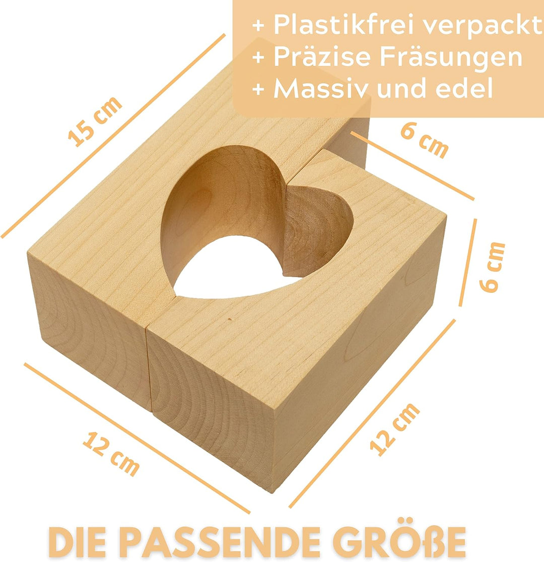 Plogis Herz Teelichthalter aus Holz -Set aus 3 Dekorativen Kerzenständern | Herz Deko & Romantische