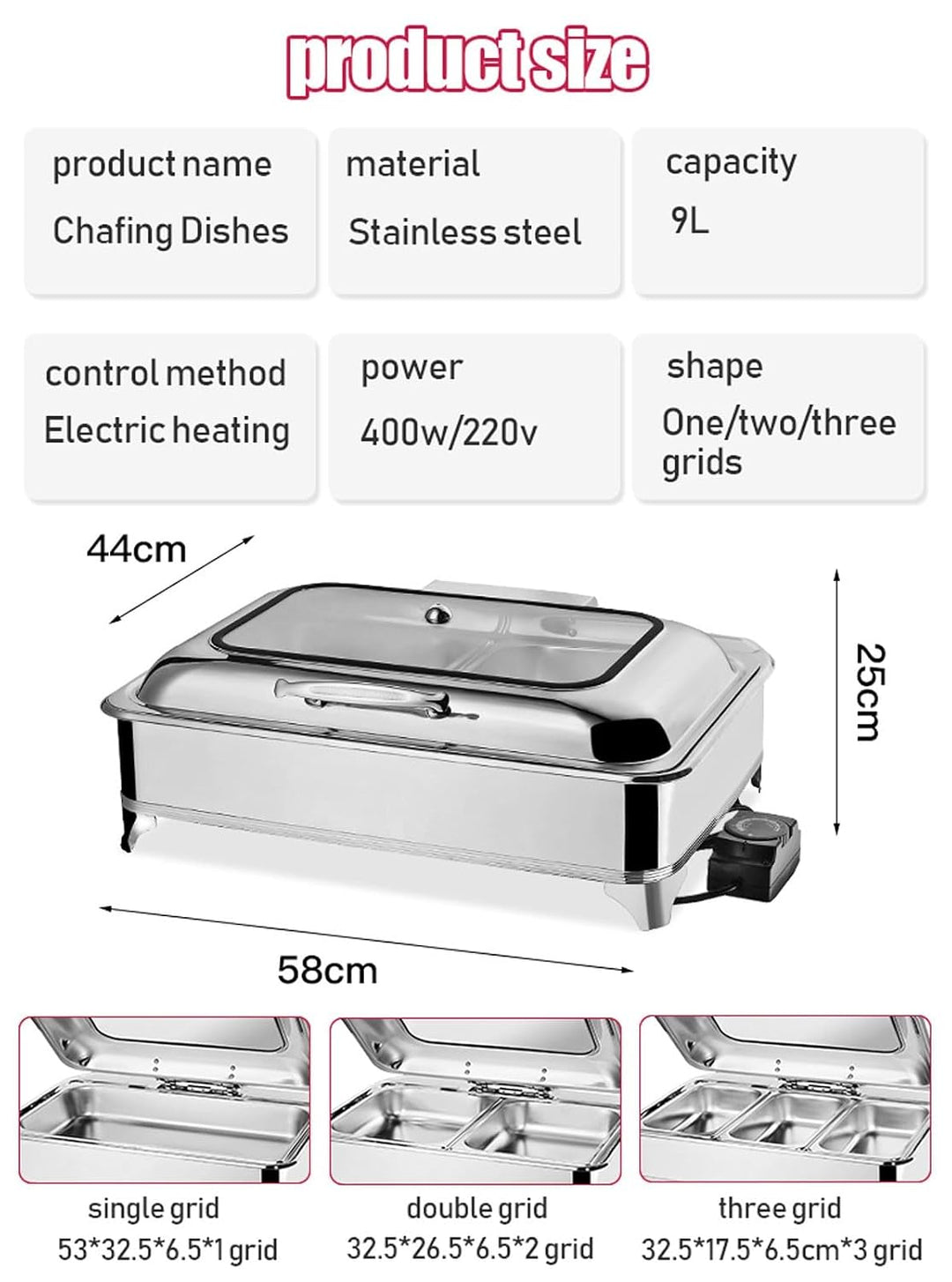 Speisenwärmer für Partys Buffets, 9L Chafing Dish Warmhaltebehälter mit Temperatureinstellung Per Dr