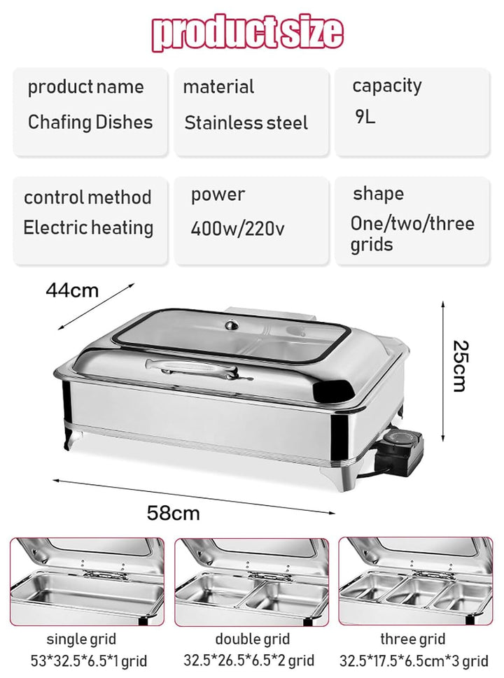 Speisenwärmer für Partys Buffets, 9L Chafing Dish Warmhaltebehälter mit Temperatureinstellung Per Dr