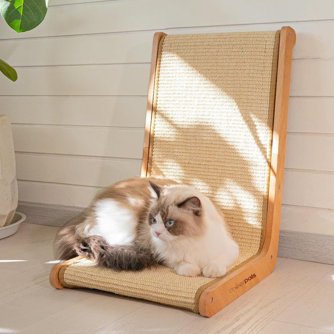 CheerPals L-Form Sisal Kratzbrett Katzen - 105° Design, Katze Kratzer aus Massives Buchenholz & Natü