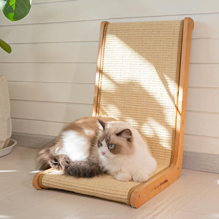 CheerPals L-Form Sisal Kratzbrett Katzen - 105° Design, Katze Kratzer aus Massives Buchenholz & Natü