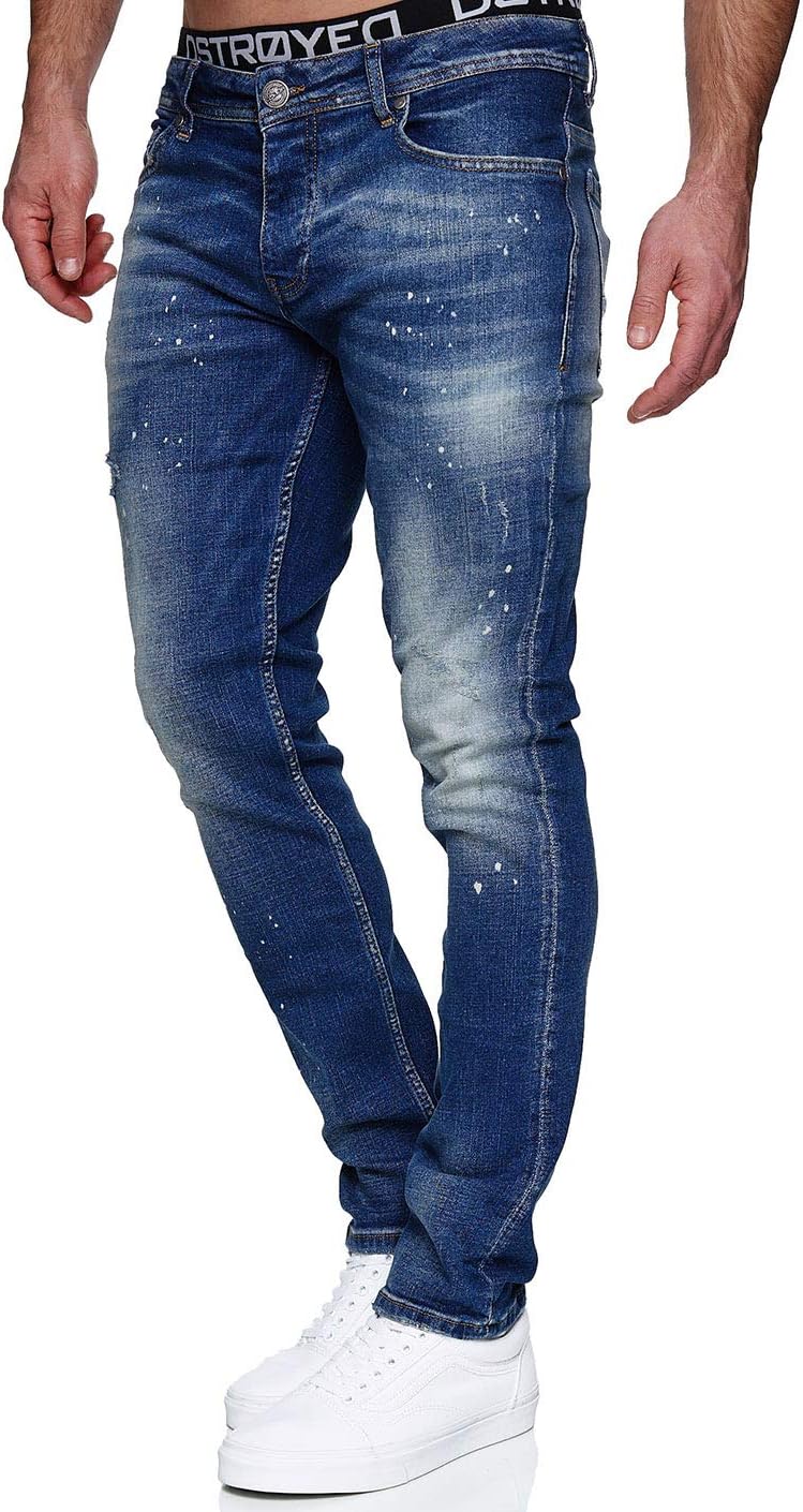 MERISH Jeans Herren Slim Fit Stretch Jeanshose Designer Hose Denim 9148-2100 32-34 1507-2 Blau, 32-3