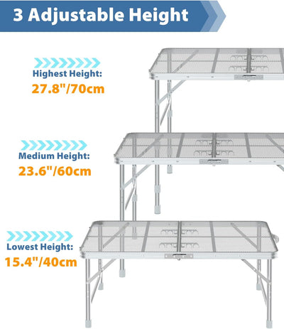 Sportneer Grilltisch Outdoor Klappbar 90×60cm - Campingtisch Klappbar 3 Höhenverstellbar Gartentisch