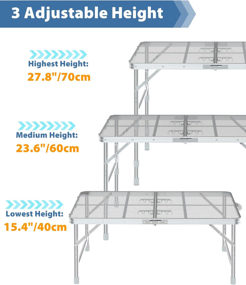 Sportneer Grilltisch Outdoor Klappbar 90×60cm - Campingtisch Klappbar 3 Höhenverstellbar Gartentisch