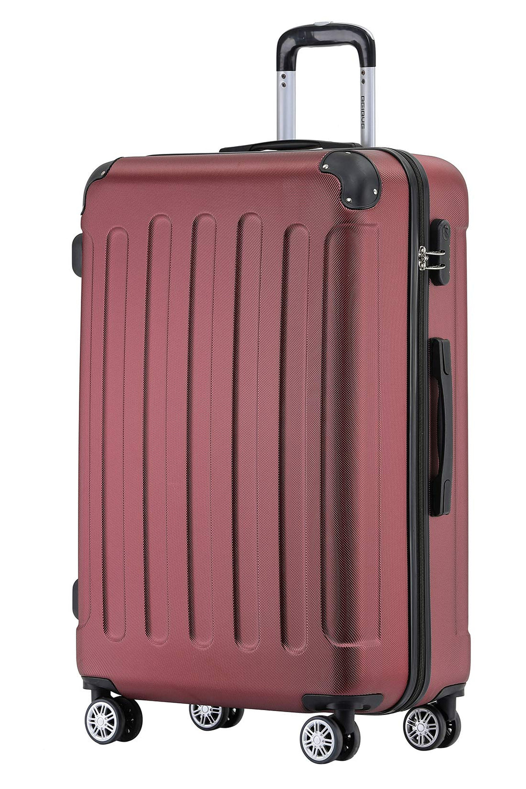 BEIBYE Hartschalen-Koffer Trolley Rollkoffer Reisekoffer Handgepäck 4 Rollen (M-L-XL-Set) (Weinrot,