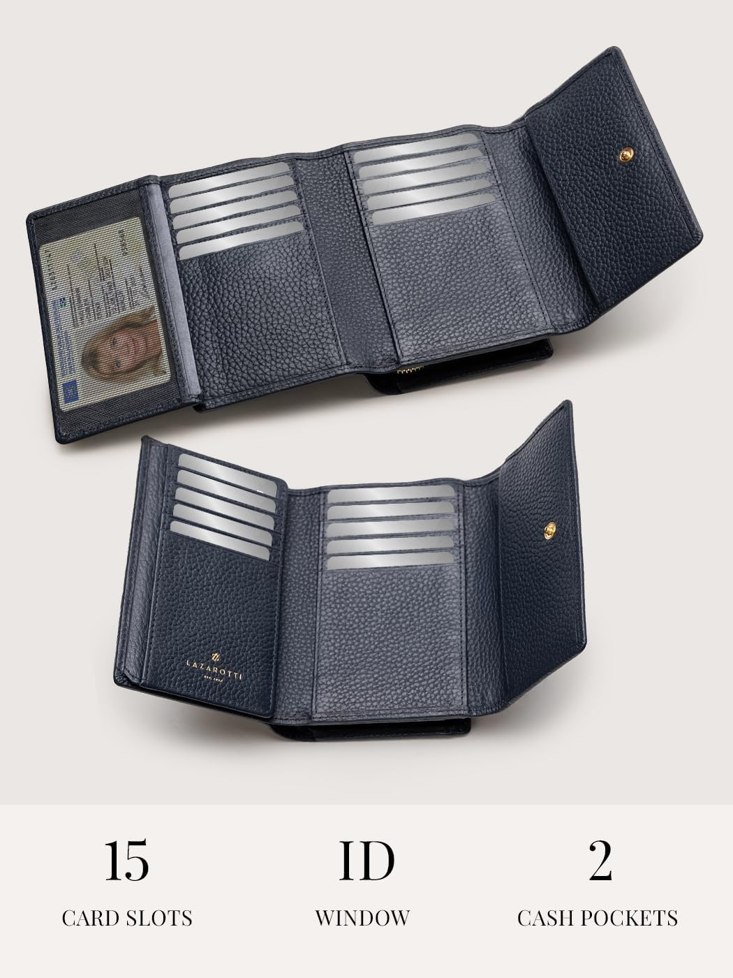 Lazarotti Bologna XL Leder Damen-Geldbörse | grosses Reissverschlussfach, 15 Kartenfächer, RFID-Schu