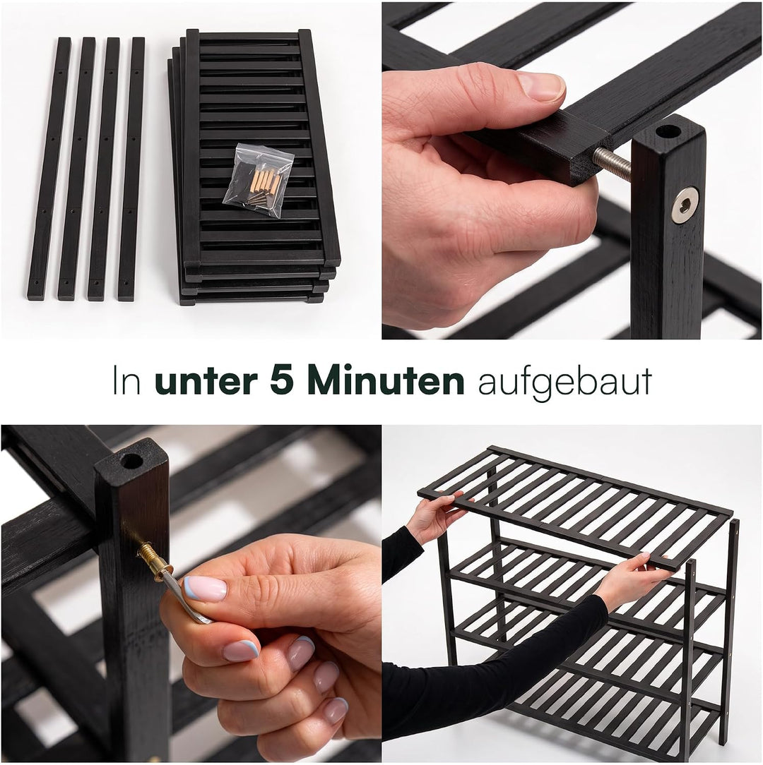 Schuhregal aus Bambus, Schuhablage mit 4 Ebenen, 68 x 28 x 64 cm, Erweiterbar Stapelbar, Schuhschran