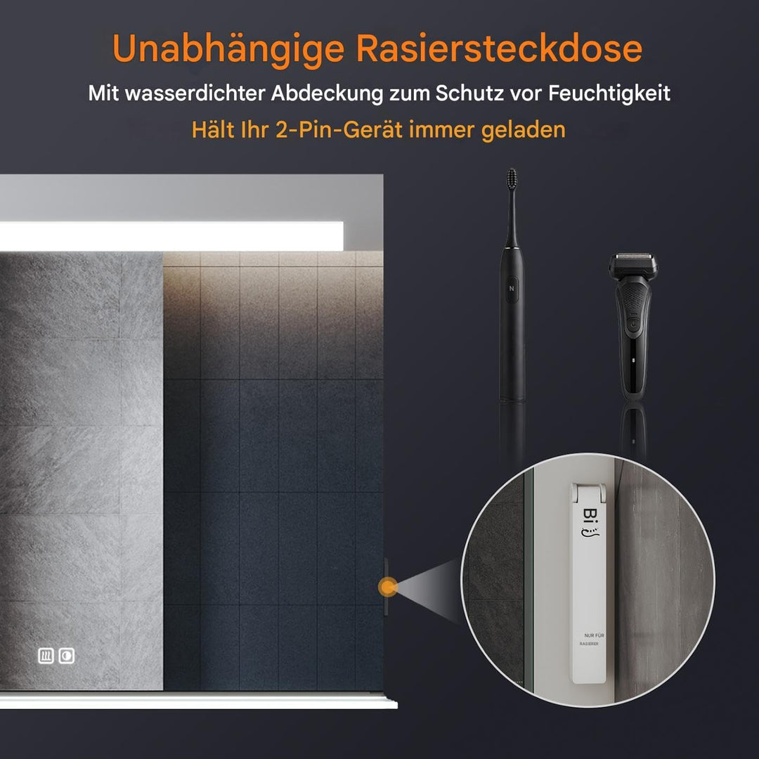 LED Badspiegel, 1200x750 mm, mit Ablage aus gehärtetem Glas, 3 Farbtemperaturen+Antibeschlag+Touch-S