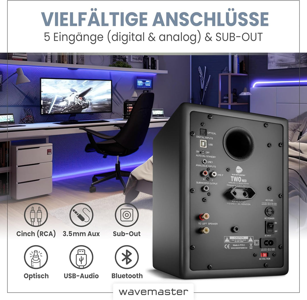 wavemaster TWO NEO stone gray – Regallautsprecher-System (60 Watt) mit Bluetooth-Streaming, digitale