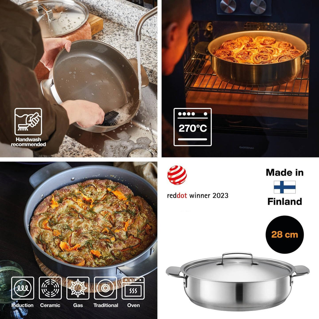 Fiskars Bräter mit Deckel, Ø 28 cm, Beschichtet, Für alle Kochfelder geeignet, Recycelter Edelstahl,
