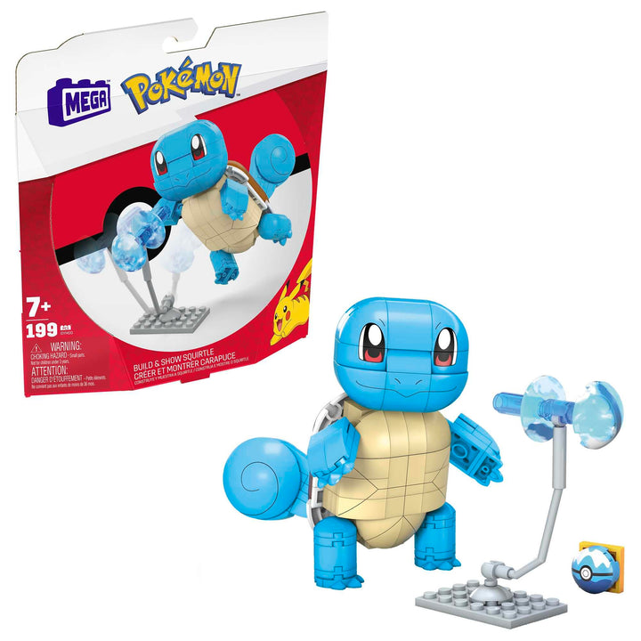 MEGA POKÉMON Bauset - bewegliche Schiggy-Figur, Pokéball und 199 kompatible Bausteine für authentisc