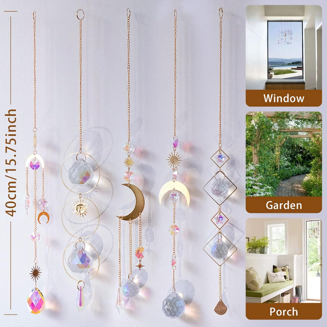 5 Stück Sonnenfänger Kristall Hanging Windspiel Regenbogen Sonnen Mond Anhänger Kristalle Ornament K